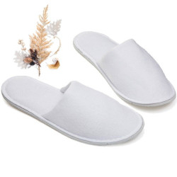 Slippers - Luxurious Closed Toe, White, Toweling - 10 Pack Only