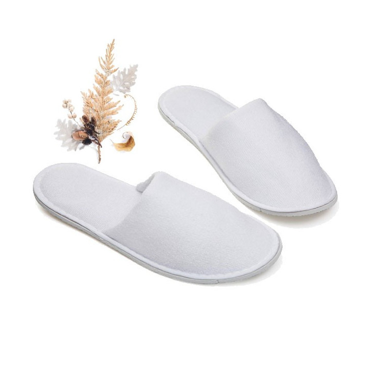 Slippers - Luxurious Closed Toe, White, Toweling - 10 Pack Only