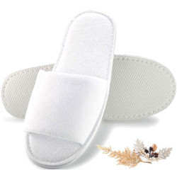 Slippers - Luxurious Open Toe, White, Toweling - 10 Pack Only