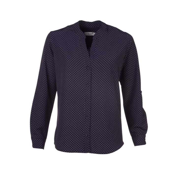 Ladies Long Sleeve Polka Dot Blouse - Milla K222 navy