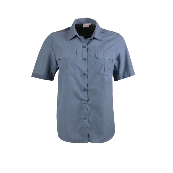 Ladies Safari Short Sleeve Blouse blue