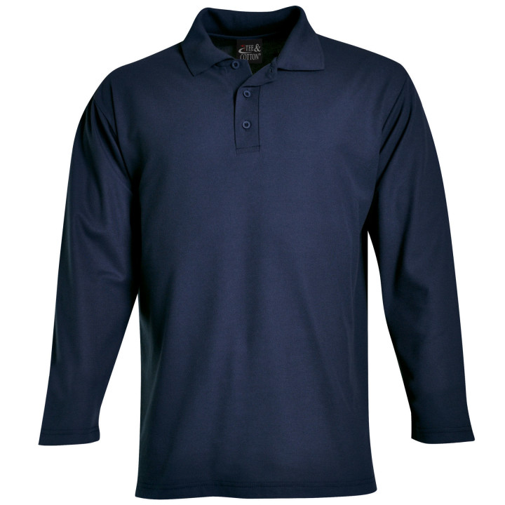 Long Sleeve Pique Knit Polo navy