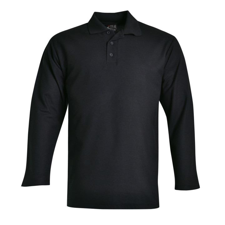Long Sleeve Pique Knit Polo black