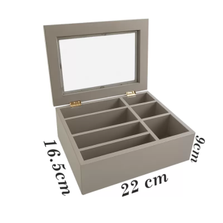 Tea Box - With Glass Lid (7 Compartments) grey