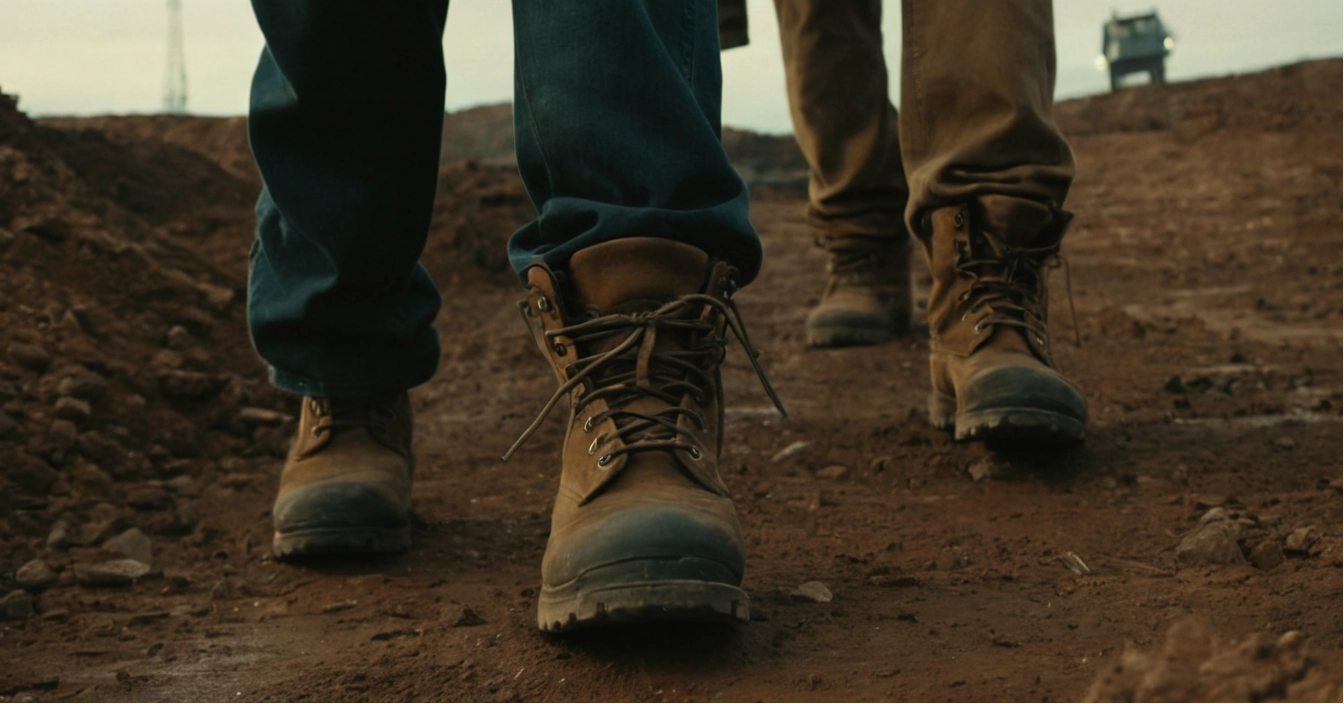 Workwear - Mens rugged safety boots on a mining site