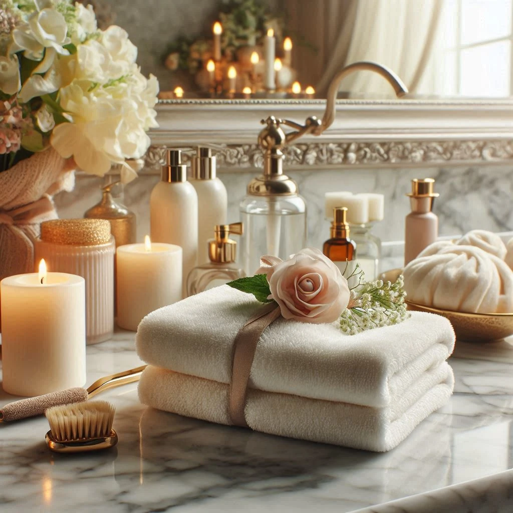 Hand towels in a hotel bathroom for guests