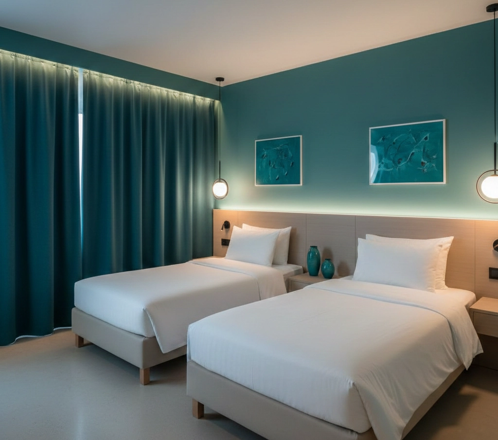 A three Quarter Bed Size with Duvet Cover and Pillows in a bed and breakfast